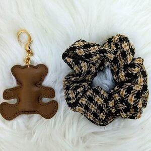 Keychain Purse Bear Charm Scrunchie Plaid